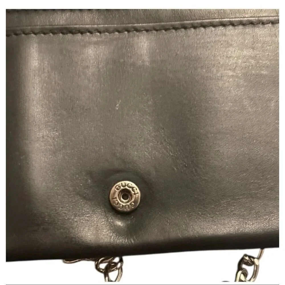 Gucci Bifold Long Wallet Black Leather With Silver Chain Strap Cocktail Party - Picture 6 of 16